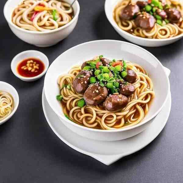 Куриные сердечки с лапшой удон